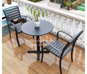 Bộ bàn ghế cafe sân vườn ngoài trời nhôm đúc gỗ nhựa BAS38