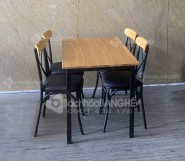 Bộ bàn ghế quán ăn nhà hàng căn tin mặt gỗ chân sắt 203